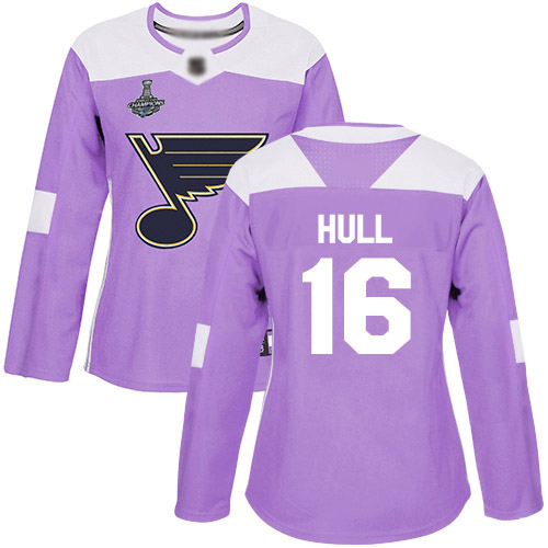 Adidas Blues #16 Brett Hull Purple Authentic Fights Cancer Stanley Cup Champions Women's Stitched NHL Jersey